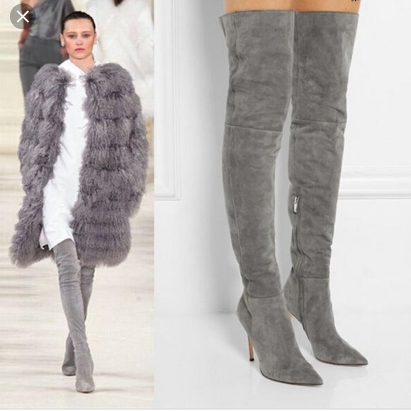 Shoes - Grey thigh high suede boots